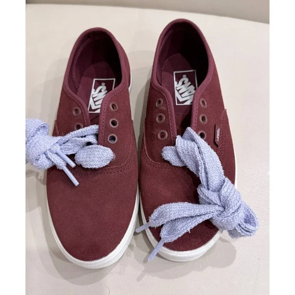 Vans Authentic Lo Pro Burgundy Suede Fat Laces Halogen Blue Women’s Size 6